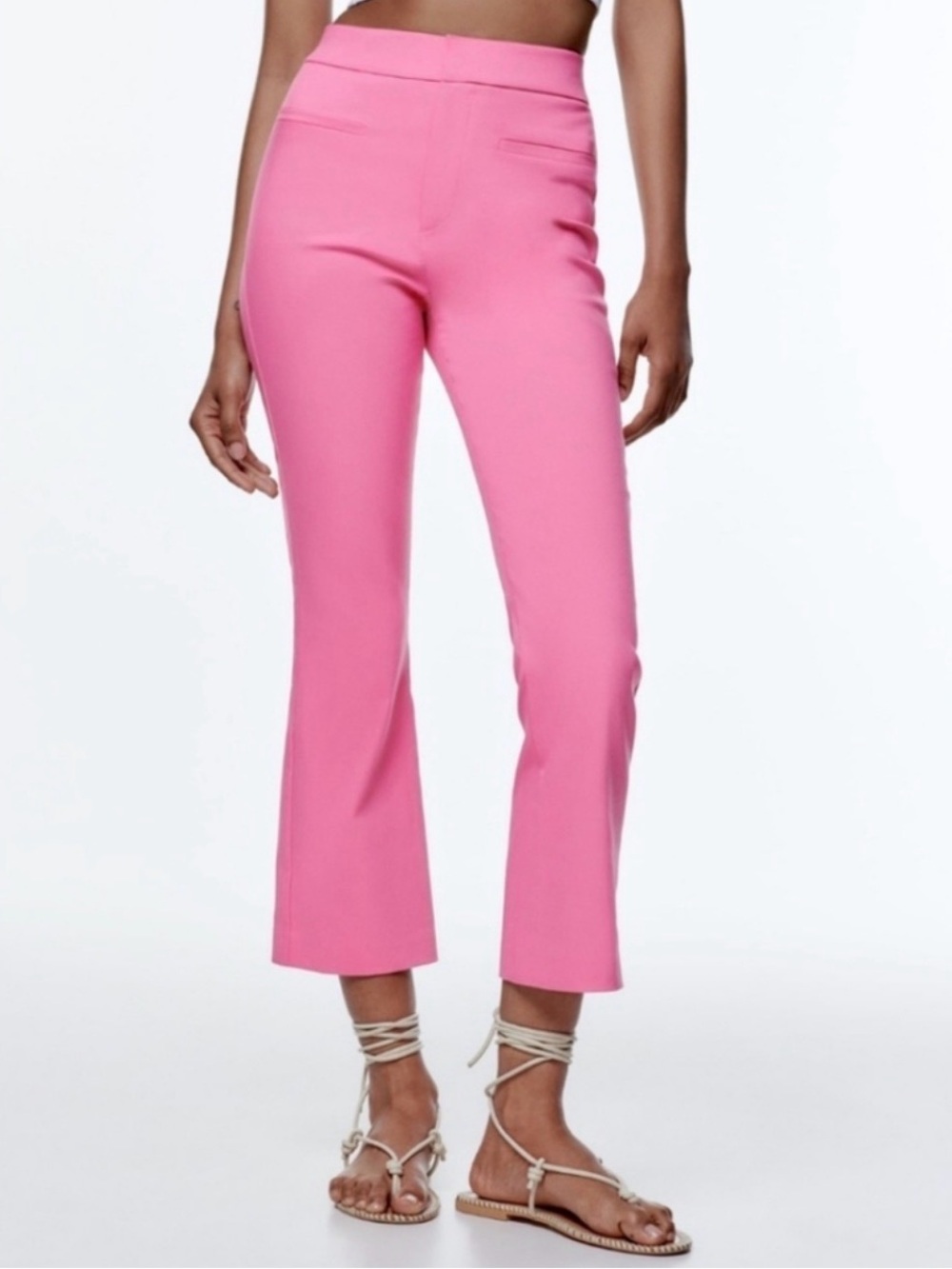 Zara Bright Pink High-Waisted Cropped Flare Pants